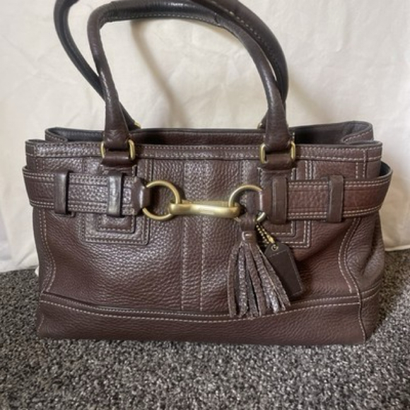 Vintage Coach Hampton Brown Pebbled Leather Satchel Bag Shoulder Tassel 10212 - Picture 1 of 9